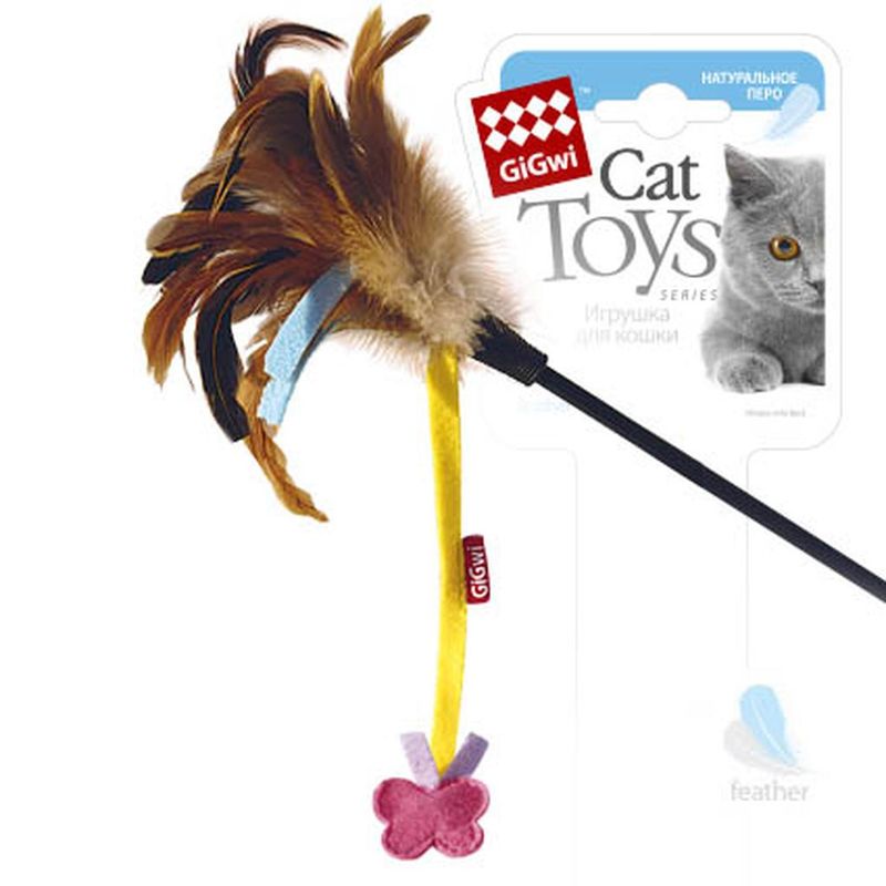 игрушка для кошек "gigwi" (гигви) дразнилка с бабочкой и перьями