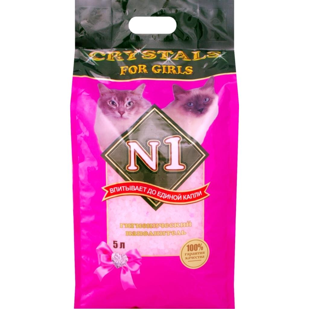 наполнитель для кошачьего туалета "n1 crystals for girls" розовый cиликагелевый