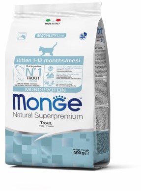 сухой корм для котят "monge cat monoprotein" (монж) с форелью