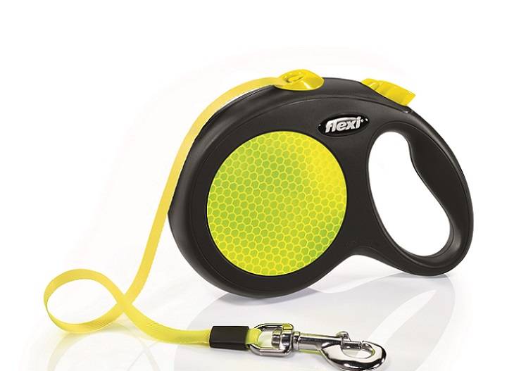 рулетка для животных "flexi neon new l" (флекси) 5 м до 50 кг (лента) светоотражающая, желтый неон