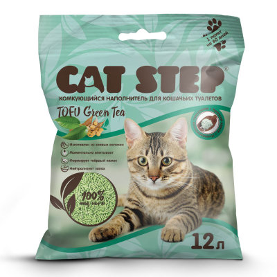 наполнитель для кошачьего туалета "cat step tofu green tea" (кэт степ) растительный, комкующийся