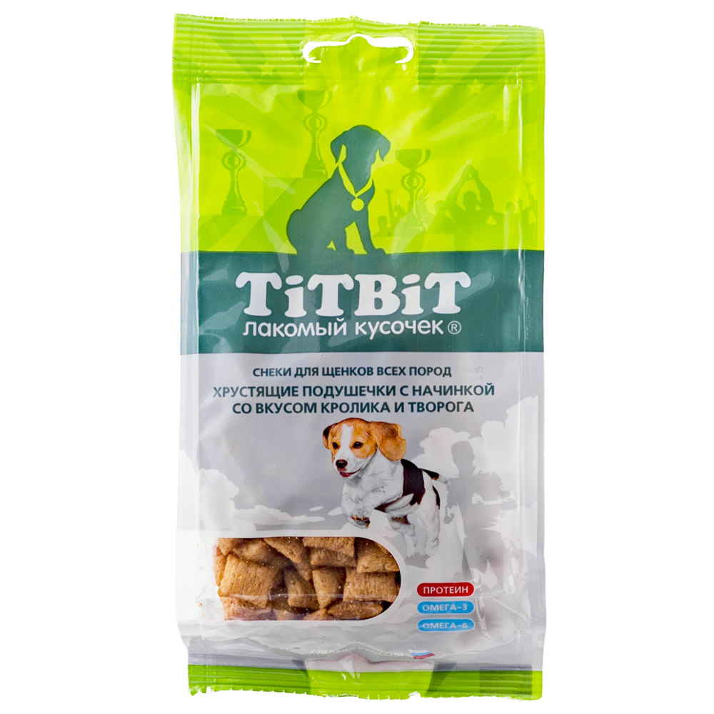 лакомство для щенков "titbit" (титбит) хрустящие подушечки со вкусом кролика и творога
