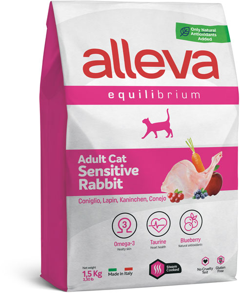 полнорационный сухой корм для взрослых кошек "alleva equilibrium sensitive rabbit"(аллева эквилибриум сенситив) с кроликом