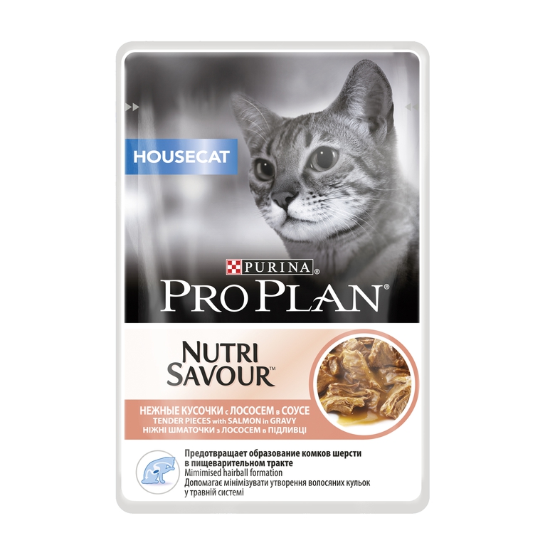 паучи для кошек "pro plan nutrisavour housecat" (проплан хаускэт) кусочки с лососем в соусе