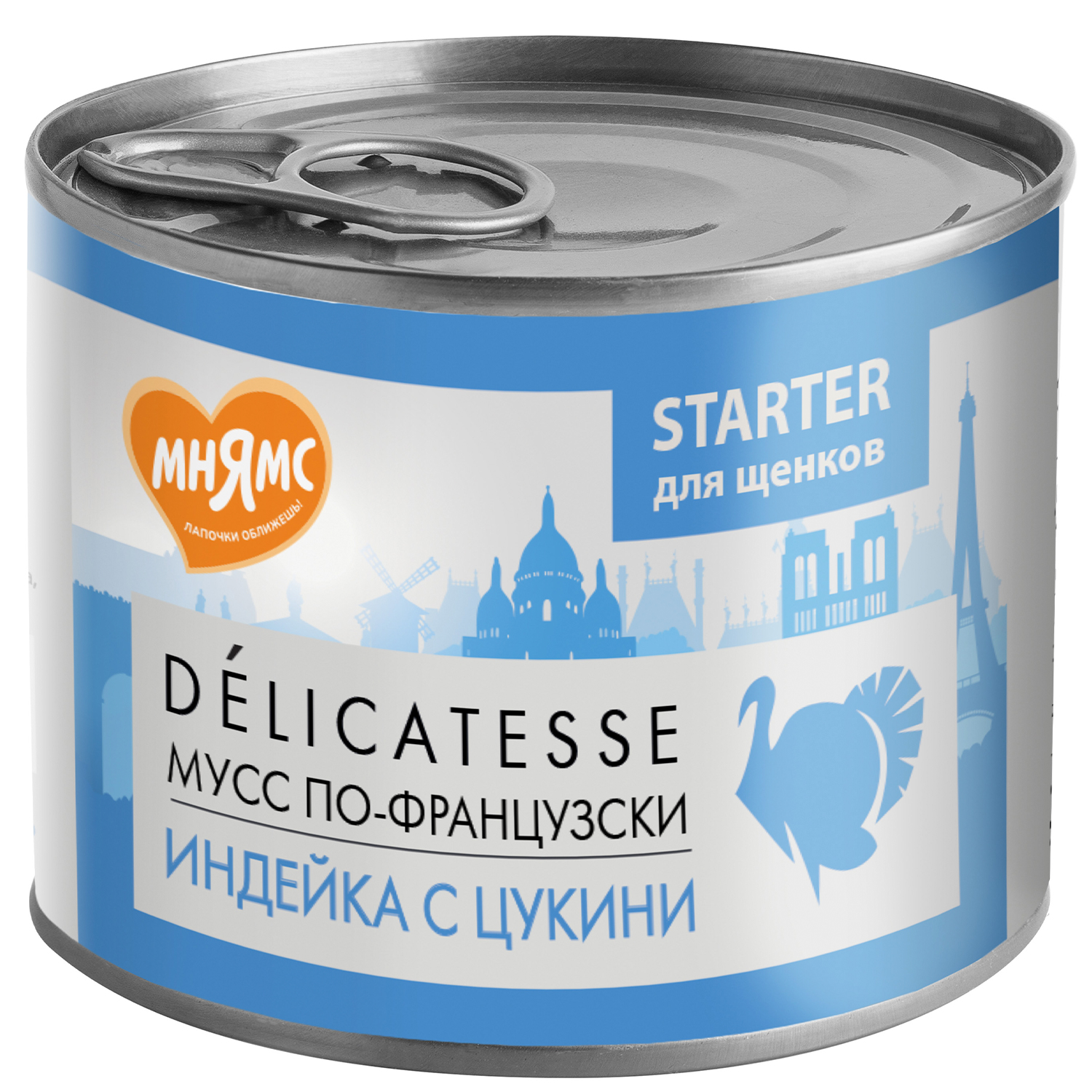 консервы для щенков до 4х месяцев "мнямс delicatesse" мусс по-французски (паштет из индейки с цукини)