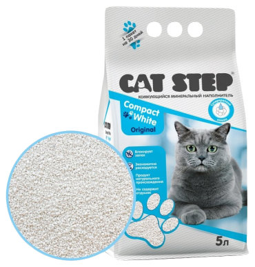 наполнитель для кошачьего туалета "cat step compact white" (кэт степ) минеральный, комкующийся