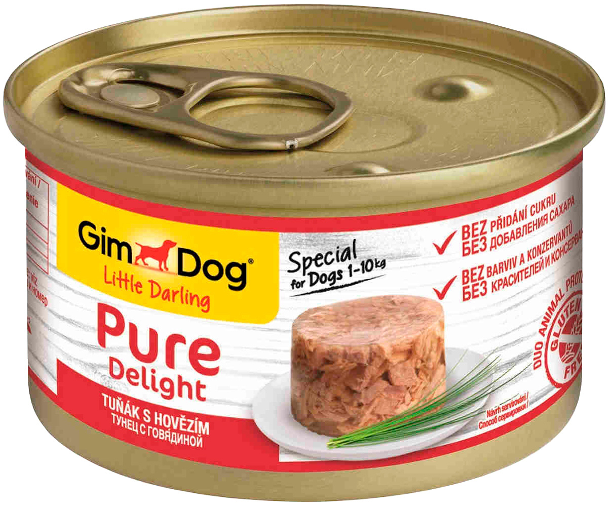 gimdog pure delight консервы для собак из тунца с говядиной 85 г