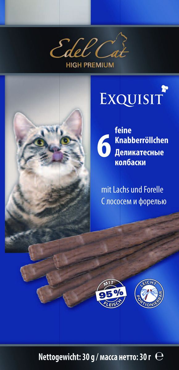 лакомство для кошек "edel cat" (эдэль кэт) с лососем и форелью 1шт