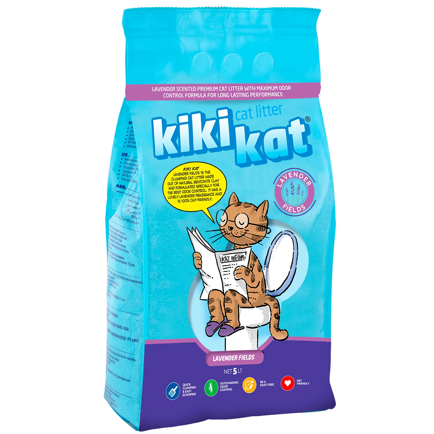 бентонитовый наполнитель для кошачьего туалета "kikikat" супер-белый комкующийся с ароматом "лаванда" 5 л
