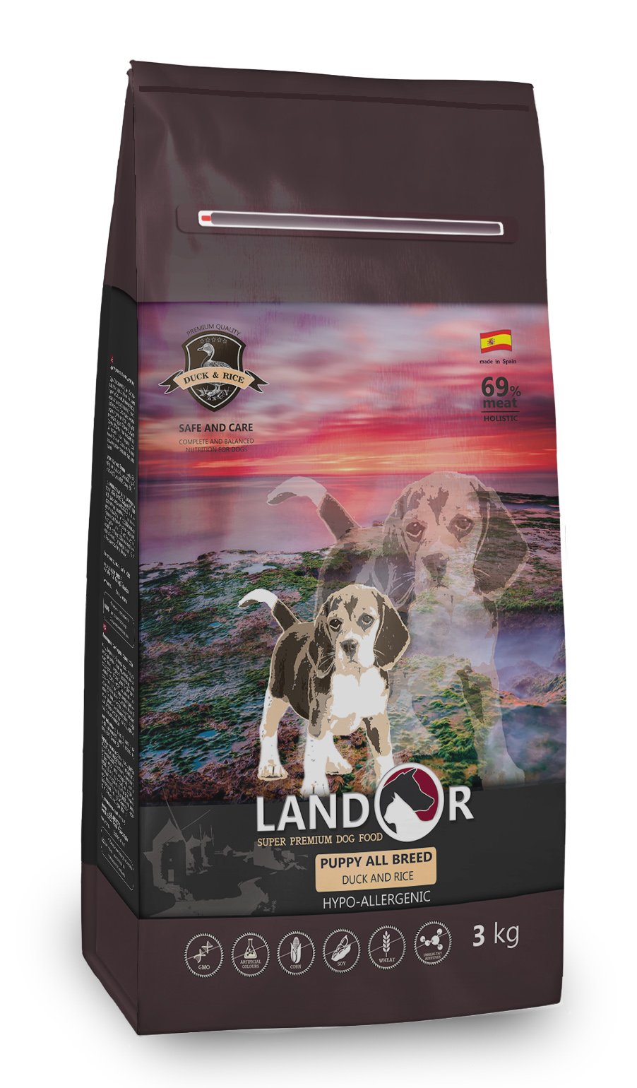 сухой корм для щенков любой породы от 1 до 18 месяцев "landor puppy" (ландор) утка с рисом