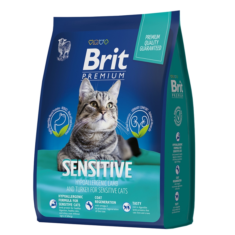 сухой корм для кошек с чувствительным пищеварением "brit sensitive" (брит) с ягнёнком
