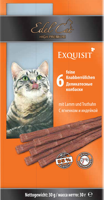 лакомство для кошек "edel cat" (эдэль кэт) с ягнёнком и индейкой 1 шт