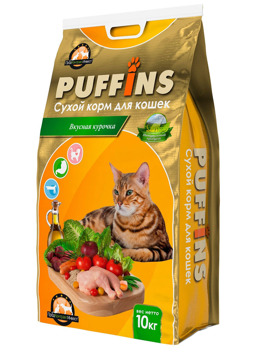 puffins, сухой корм для кошек "вкусная курочка"