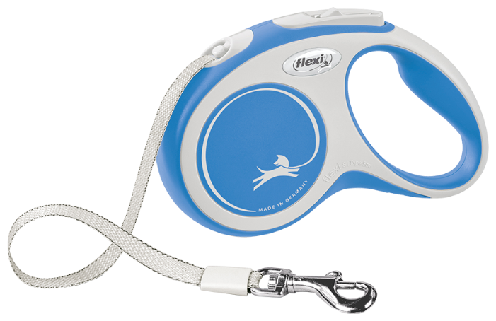рулетка для животных "flexi new line comfort s" (флекси) 5 м до 15 кг (лента) серая с синим