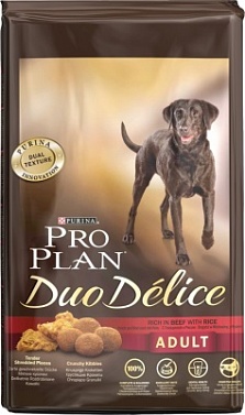 сухой корм для собак средних и крупных пород "pro plan duo delice" (проплан) с говядиной и рисом