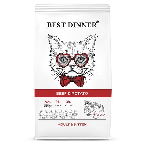 сухой корм для котят и взрослых кошек "best dinner" adult & kitten beef & potato" (бест диннер) с говядиной и картофелем