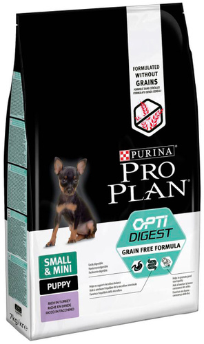сухой беззерновой корм для щенков мелких пород "pro plan puppy small&mini grain free opti digest" с индейкой