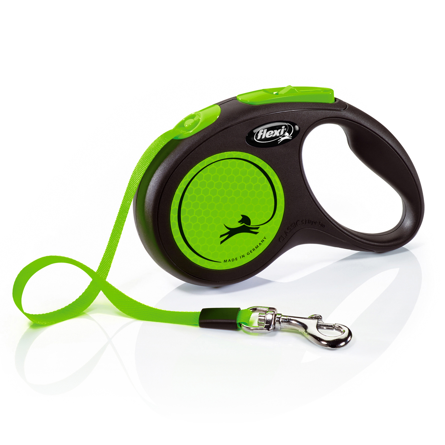 рулетка для животных "flexi neon new s" (флекси) 5 м до 15 кг (лента), светоотражающая, зеленый неон