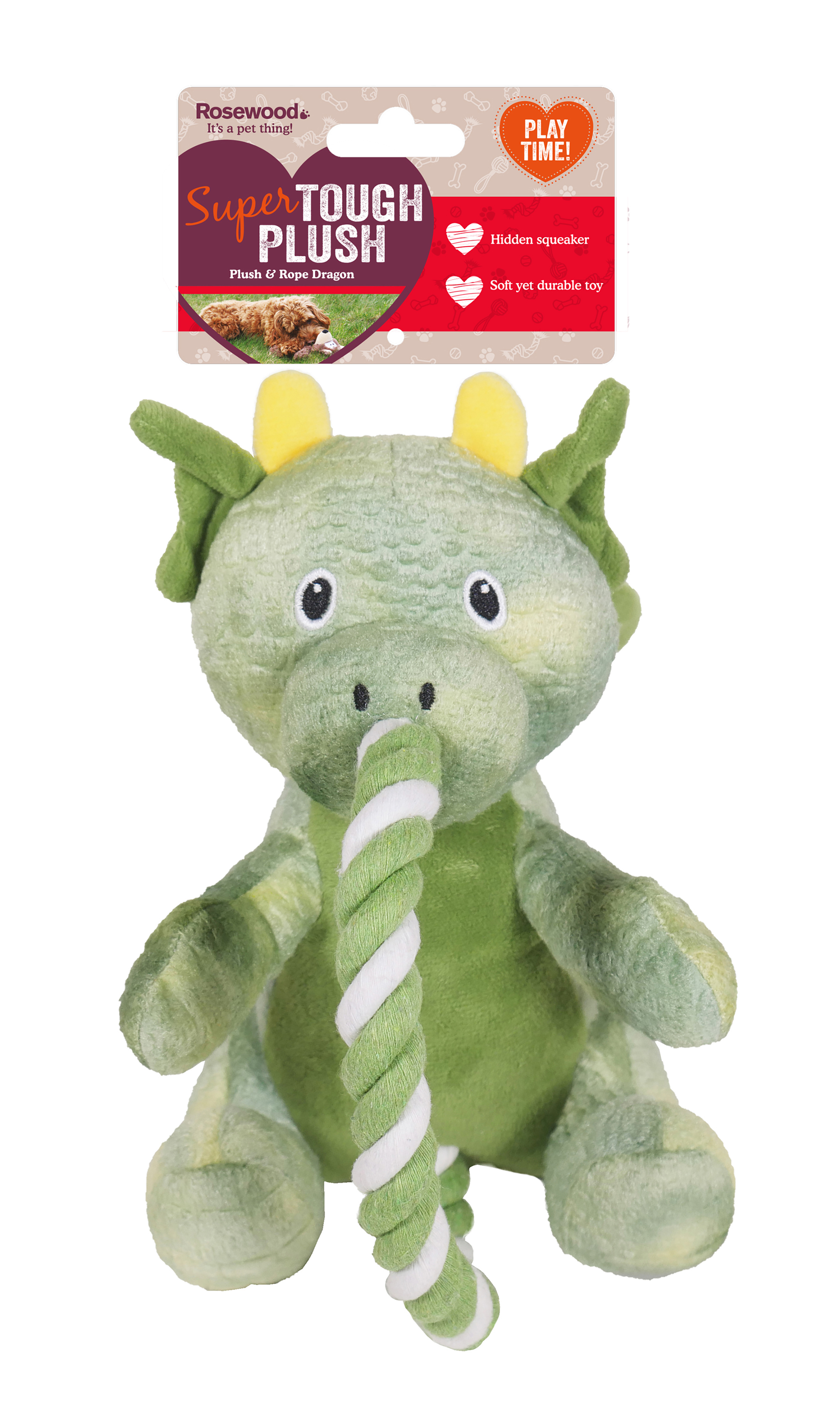 игрушка "дракон" мягкая с канатом зелёный, 21 см