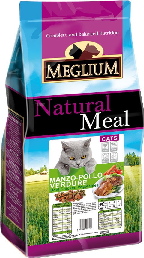сухой корм для взрослых кошек "meglium cat adult" говядина, курица и овощи