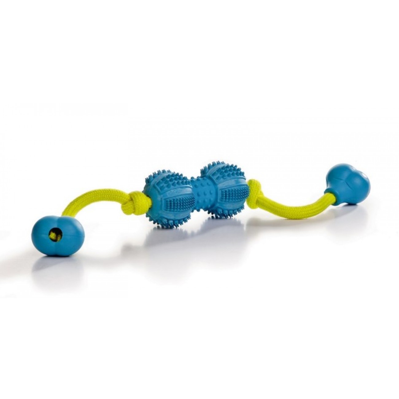 beeztees игрушка для собак гантель шипованная на веревке для ухода за зубами, резина, голубая 9см