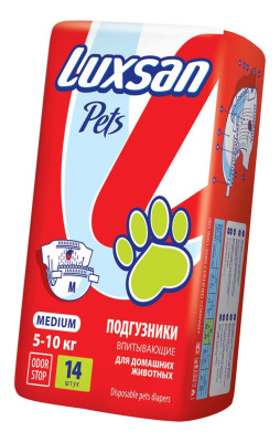 luxsan 3.14 pets подгузники впитывающие для домашних животных m 5-10кг 14шт