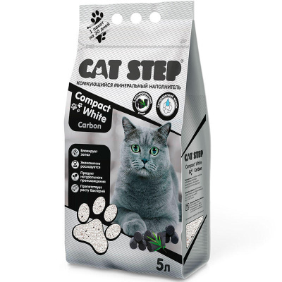 наполнитель для кошачьего туалета "cat step compact white carbon" (кэт степ) комкующийся, с углем
