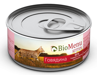 консервы для котят "био меню" паштет с говядиной