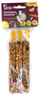 зерновые палочки для грызунов "snax" ассорти (овощи, тропические фрукты, орех), 3шт*75 г