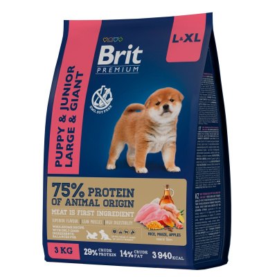 сухой корм для щенков крупных и гигантских пород "brit premium dog puppy and junior large and giant" (брит l&xl) с курицей