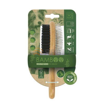 m-pets бамбуковая щетка-расческа двухсторонняя bamboo double-sided pin brush