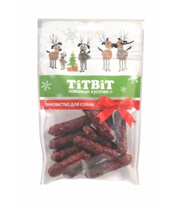 лакомство для собак "titbit новогодняя коллекция" (титбит) колбаски венгерские, 80г