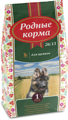 сухой корм родные корма 26/13 для щенков с курицей