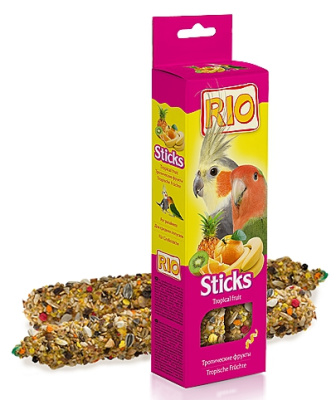 лакомство для средних попугаев "rio" (рио) палочки с тропическими фруктами, 2х75г
