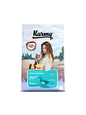 сухой корм для кошек склонных к пищевой аллергии "karmy hypoallergenic" (карми) с уткой