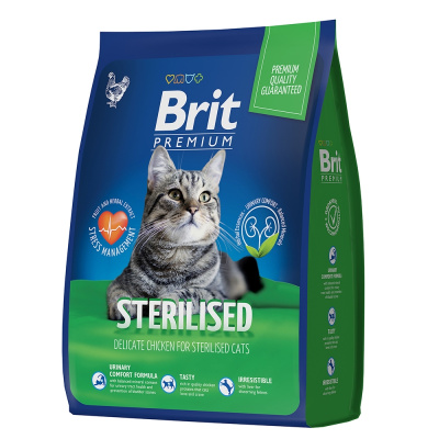 сухой корм для стерилизованных кошек "brit premium sterilised" (брит) с курицей