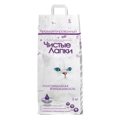 наполнитель для кошачьего туалета "чистые лапки" глиняный комкующийся ароматизированный