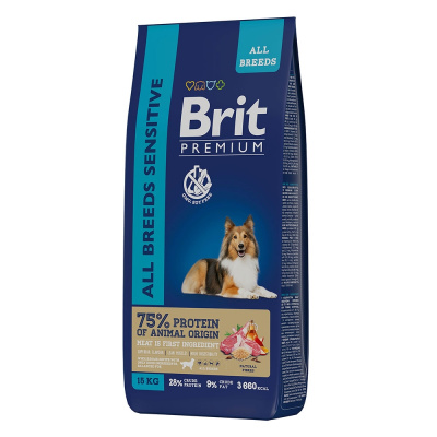 сухой корм для собак всех пород с чувствительным пищеварением "brit premium dog sensitive" с ягнёнком и индейкой