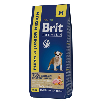 сухой корм для щенков средних пород "brit premium dog puppy and junior medium" (брит m) с курицей