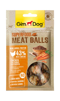 лакомство для собак "gimdog superfood" мясные шарики из курицы с морковью и семенами льна