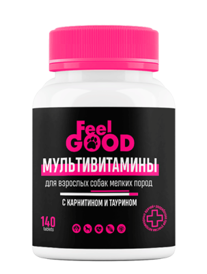 мультивитамины "feelgood" (фил гуд) для взрослых собак мелких пород с карнитином и таурином, 140 таблеток