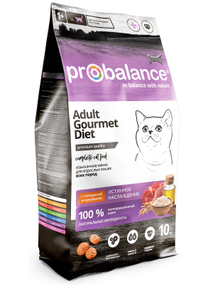 сухой корм для кошек "probalance gourmet diet" (пробаланс) с говядиной и кроликом