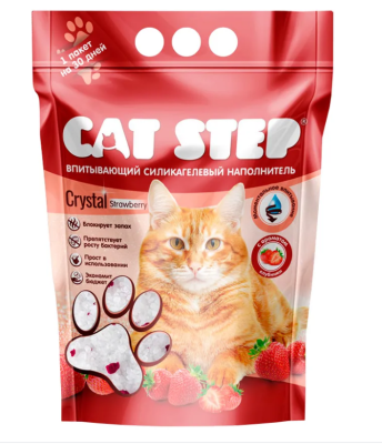 наполнитель для кошачьего туалета "cat step arctic strawberry" (кэт стэп) силикагелевый , аромат клубники