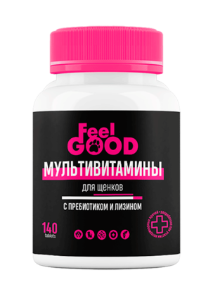 мультивитамины "feelgood" с пребиотиком и лизином для щенков, таблетки, 140 шт