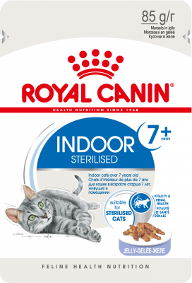 паучи royal canin indoor sterilised 7 + в желе для стареющих стерилизованных кошек, живущих в помещении