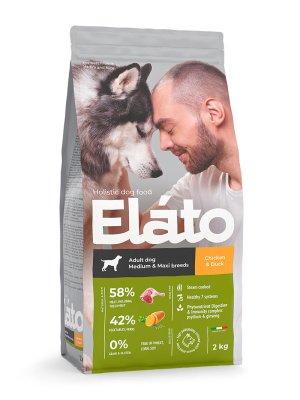 сухой корм для взрослых собак средних и крупных пород "elato holistic adult dog medium & maxi chicken & duck" (элато) с курицей и уткой