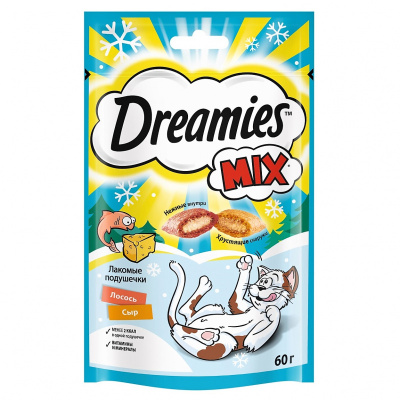 лакомство для кошек "dreamies" (дримис) с лососем и сыром