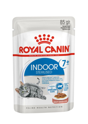 паучи royal canin indoor sterilised 7 + в соусе для стареющих стерилизованных кошек, живущих в помещении
