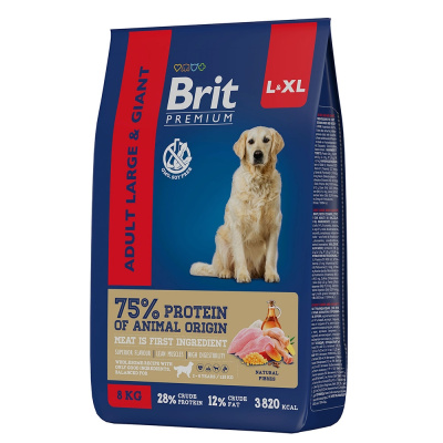 сухой корм для собак крупных и гигантских пород "brit premium dog adult large and giant" (брит l&xl) с курицей