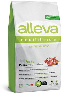 полнорационный сухой корм для щенков мелких и средних пород "alleva equilibrium sensitive lamb puppy mini/medium"(аллева сенситив паппи) ягненок